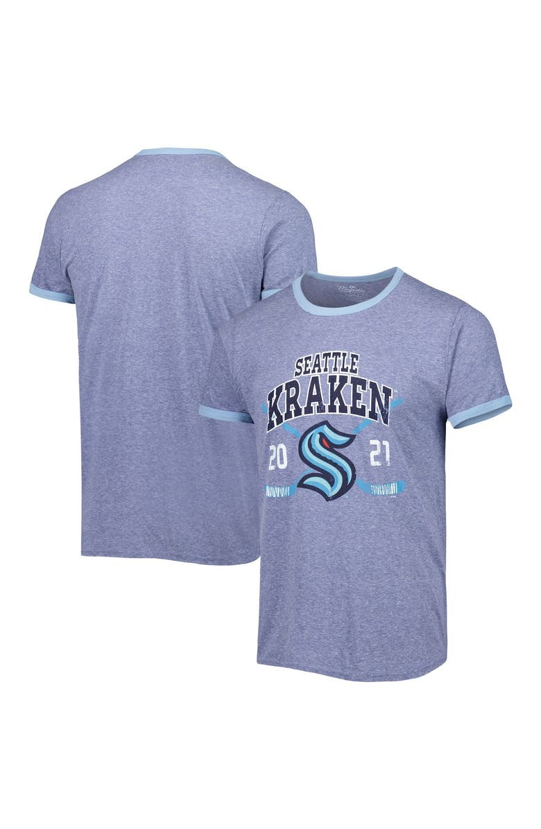 FANATICS Men's Fanatics Branded Heathered Deep Sea Blue Seattle Kraken Buzzer Beater Tri-Blend Ringer T-Shirt, Main, color, Navy