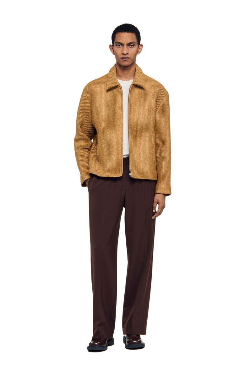 SANDRO Woven raffia jacket, Alternate, color, Camel