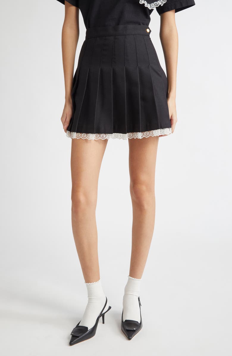 Tanner Fletcher Gender Inclusive Ace Lace Trim Miniskirt, Main, color, Black