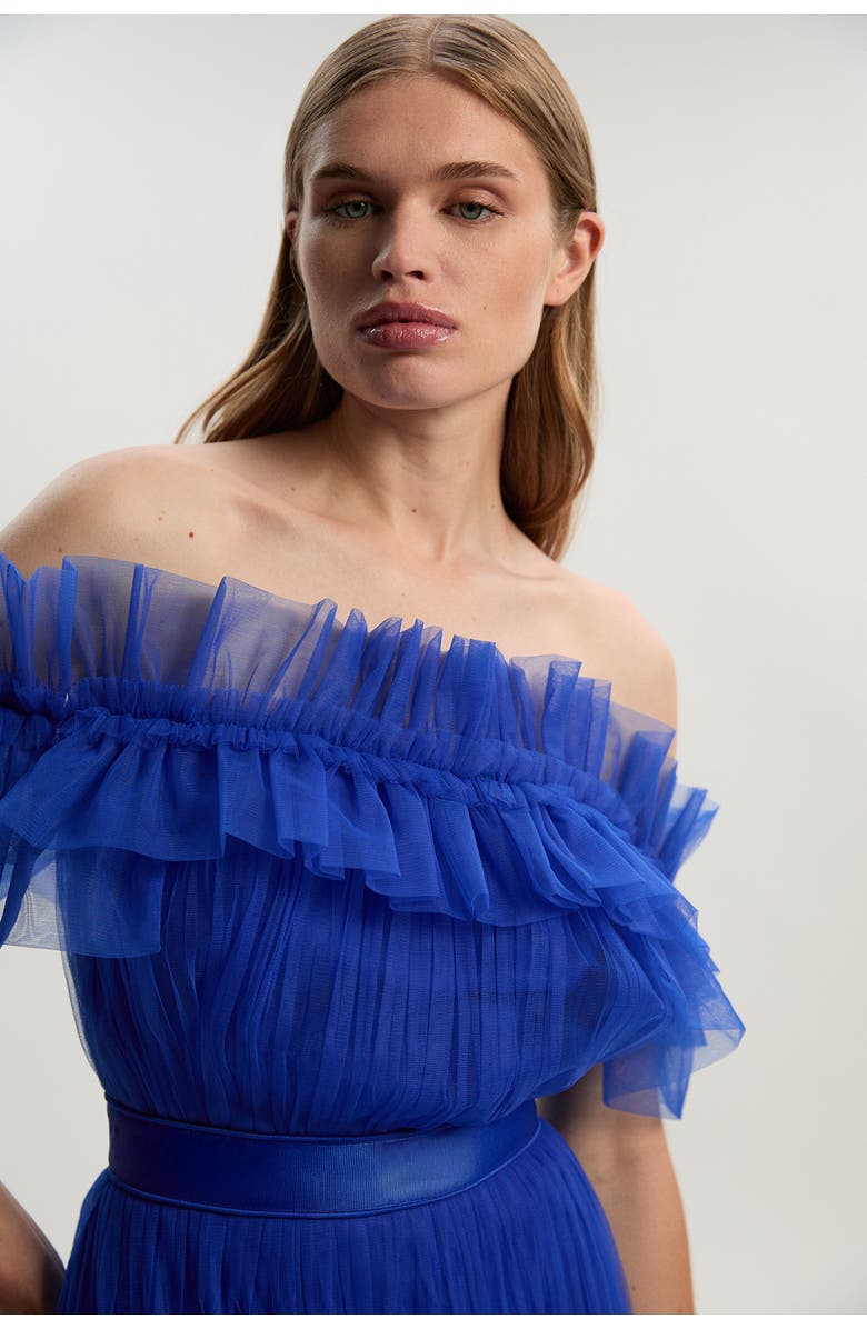 Karen Millen Tulle Off Shoulder Maxi Dress, Alternate, color, Cobalt