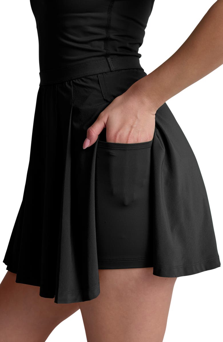 Beyond Yoga Score Pleated Minidress, Alternate, color, True Black