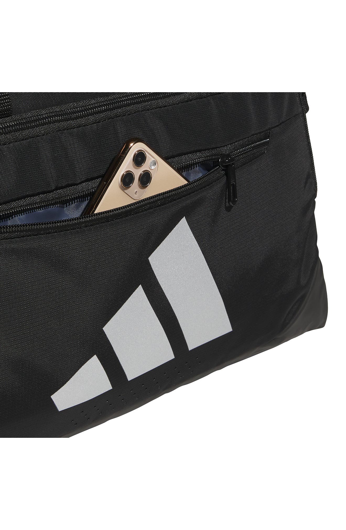 adidas Small Defender 5 Ripstop Duffle Bag, Alternate, color, Black/Silver Metallic