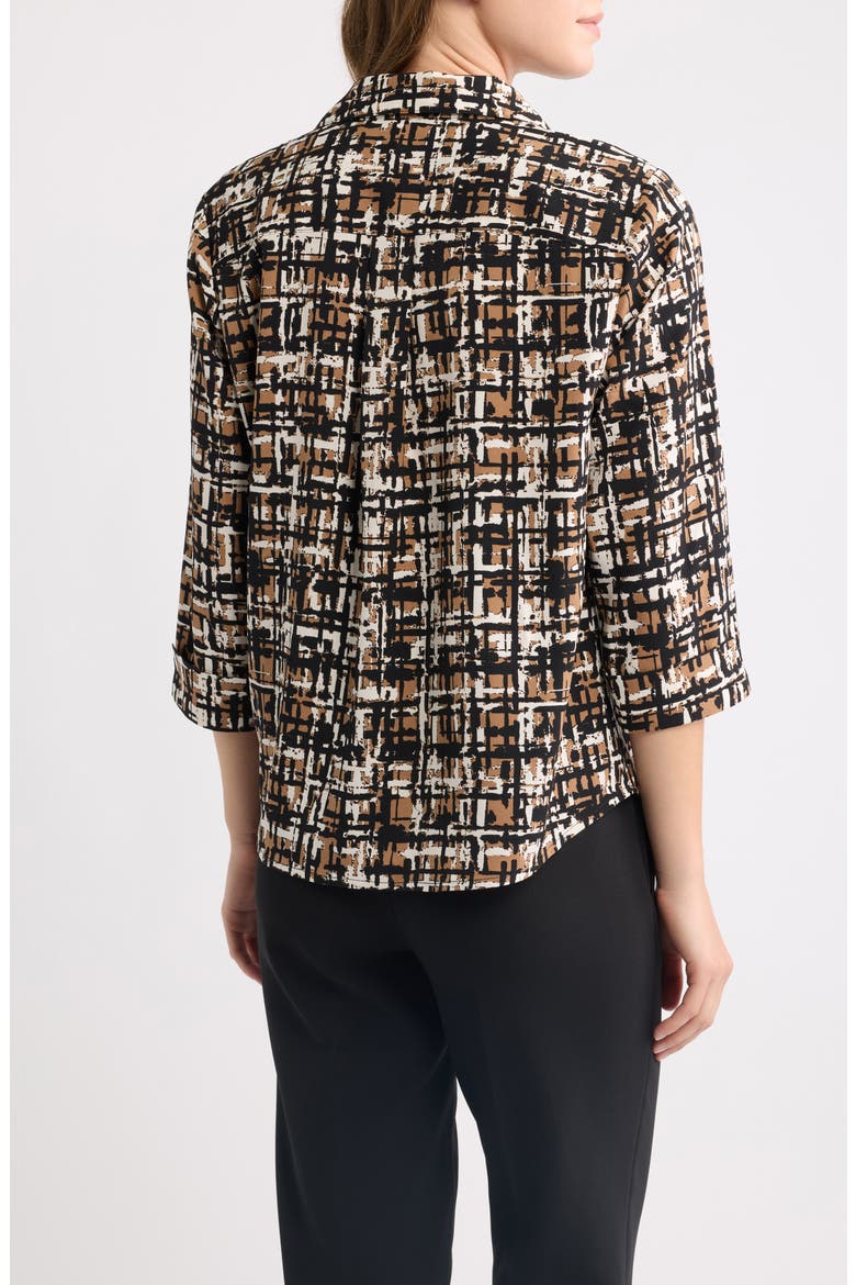 Grid Print Three-Quarter Sleeve Button Front Shirt, Alternate, color, VICUNA MULTI