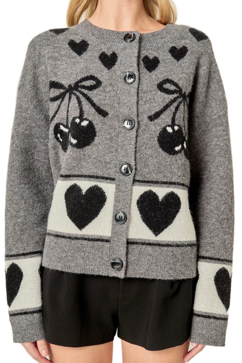 Cherry Heart Cardigan, Alternate, color, CHARCOAL MULTI