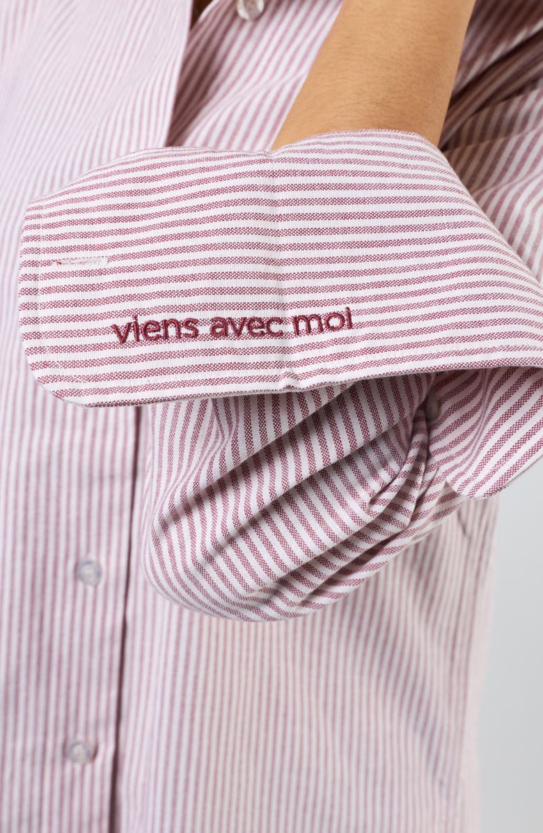 Viens Avec Moi The Oxford Stripe Button-Up Shirt, Alternate, color, Burgundy