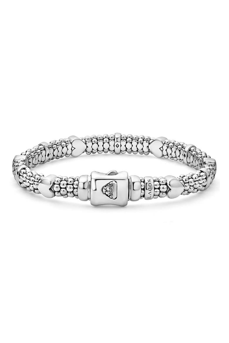 Kids' Caviar Beaded Heart Bracelet, Alternate, color, SILVER