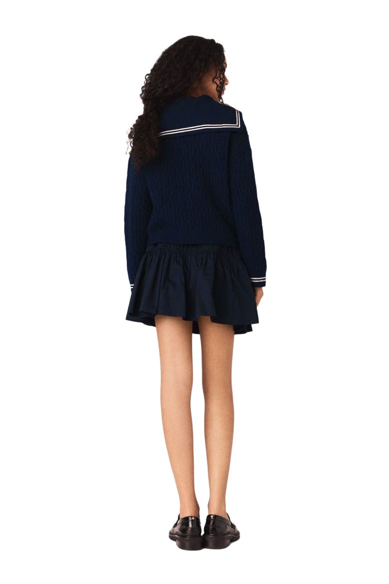 Boat neck cable-knit cardigan, Alternate, color, Navy
