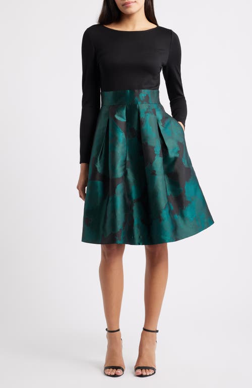 Anne Klein Long Sleeve A-Line Dress in Black Multi 