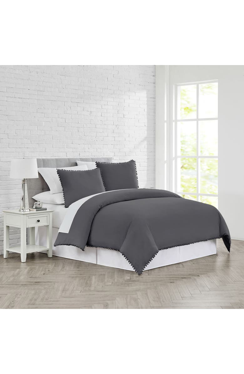 SOUTHSHORE FINE LINENS Classic Pompom Trimmed Duvet Cover Set, Main, color, Slate