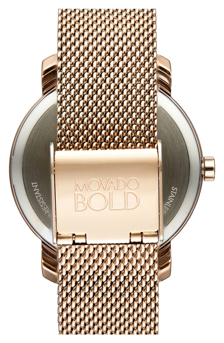Movado Bold Mesh Strap Watch, 34mm, Alternate, color, Silver/ White/ Rose Gold