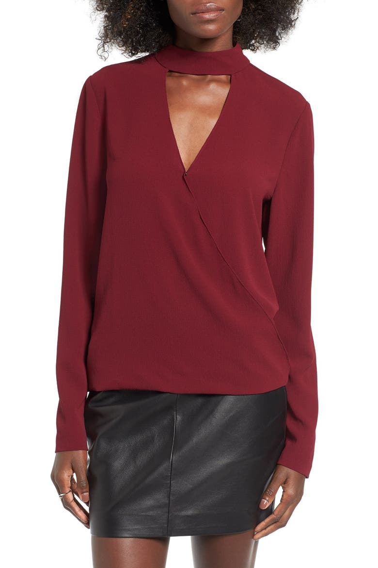 'Take Me Away' Wrap Blouse, Main, color, MERLOT