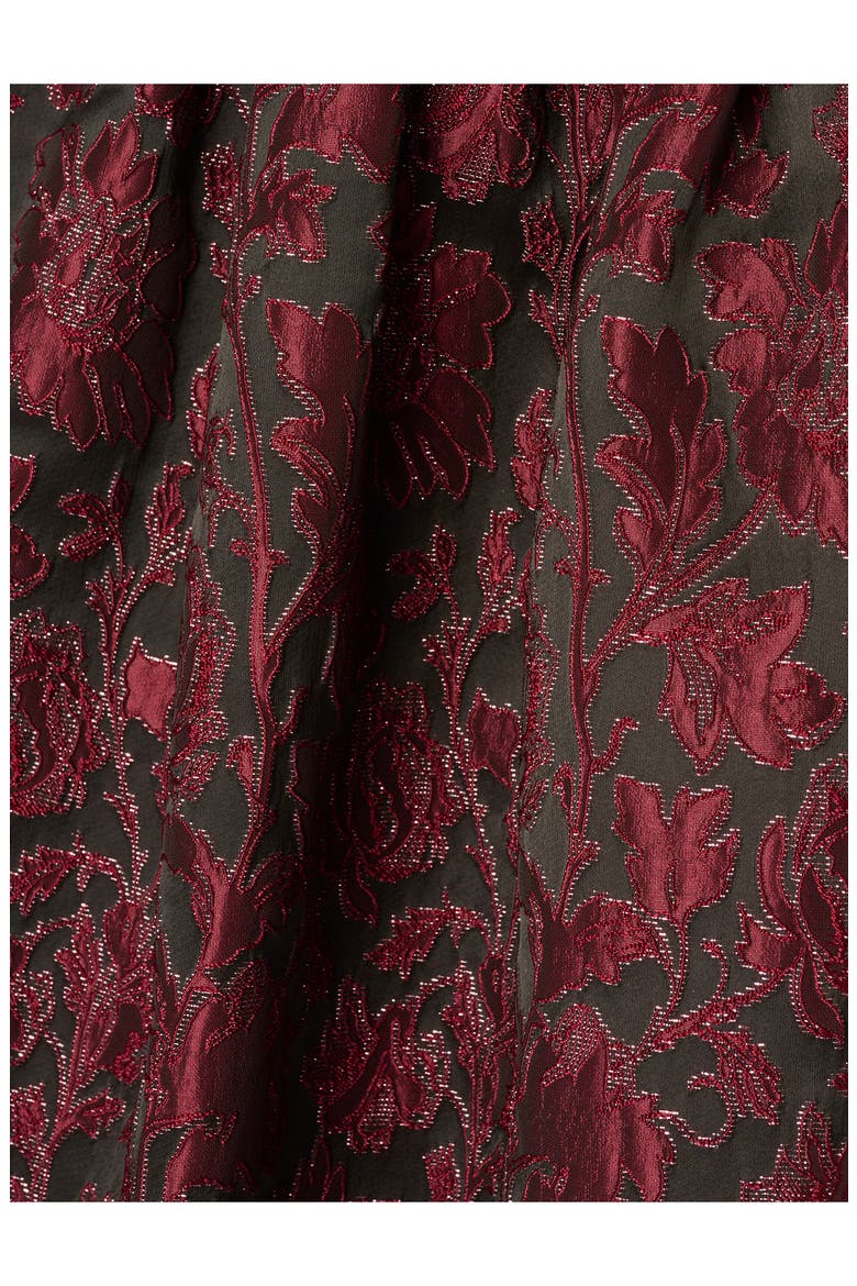 Floral Metallic Jacquard Midi Dress, Alternate, color, BURGUNDY