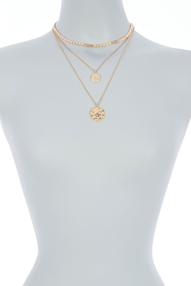 Triple Layer Coin Pendant Necklace, Alternate, color, GOLD