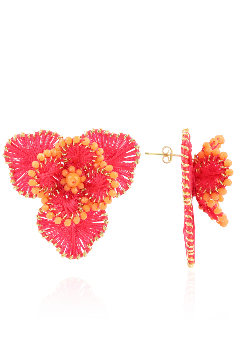 Silk Flower Statement Earrings in Fuchsia/Orange, Main, color, Fuchsia, Orange