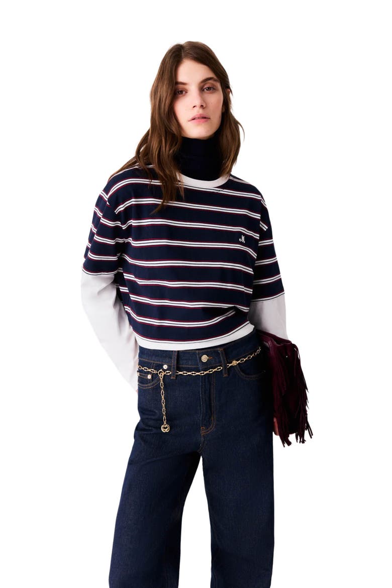 Layered-effect T-shirt, Alternate, color, White/navy