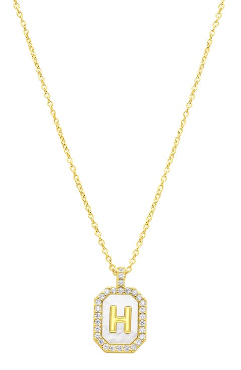 Crystal Mother of Pearl Initial Pendant Necklace