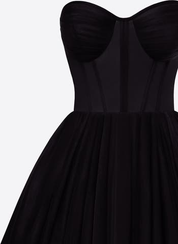 Black Strapless Puffy Midi Tulle Dress