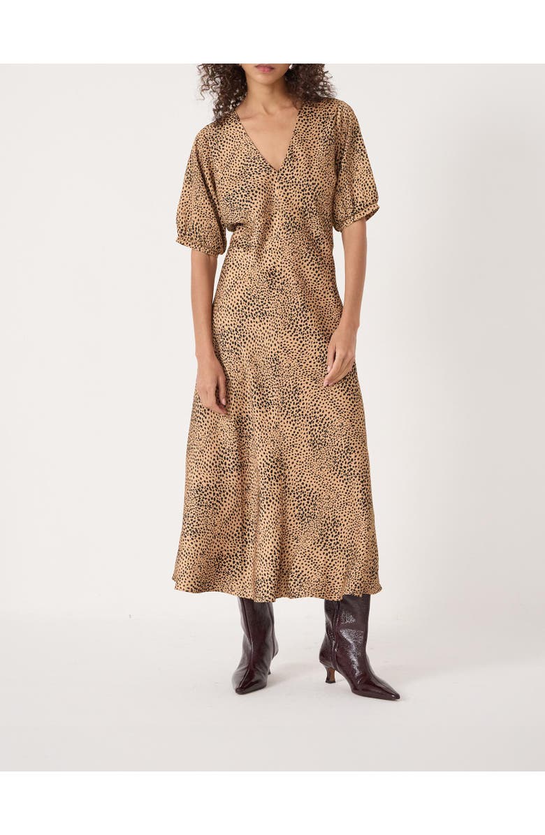 Hush Grace V-Neck Puff Sleeve Satin Dress, Alternate, color, Deer Brown