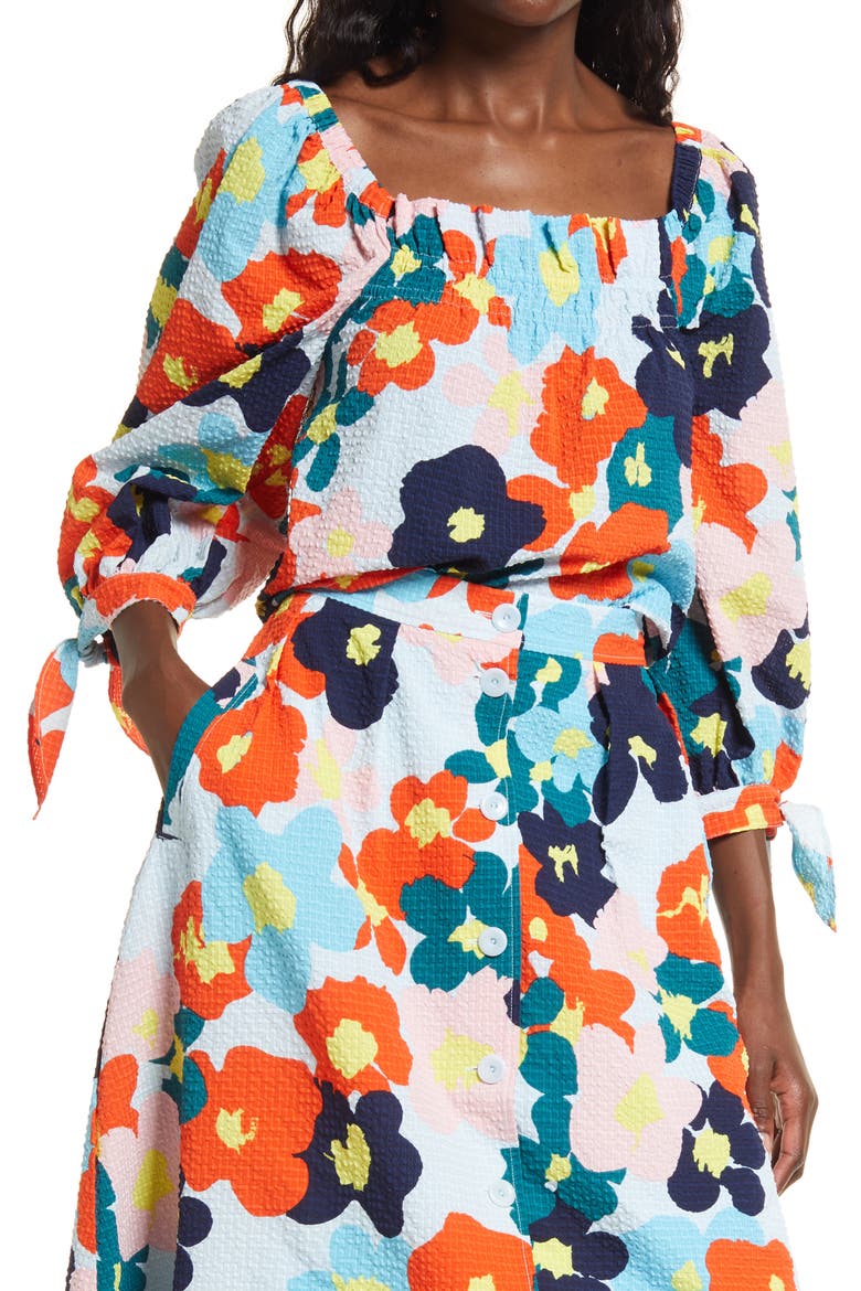 Cristina Martinez Print Poet Blouse, Alternate, color, BLUE FLORAL SMUDGE