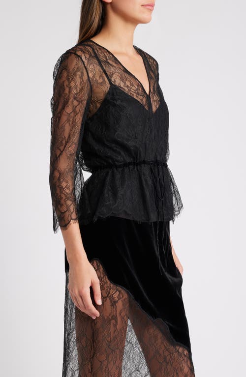 Frame Lace V-neck Blouse In Black In Black