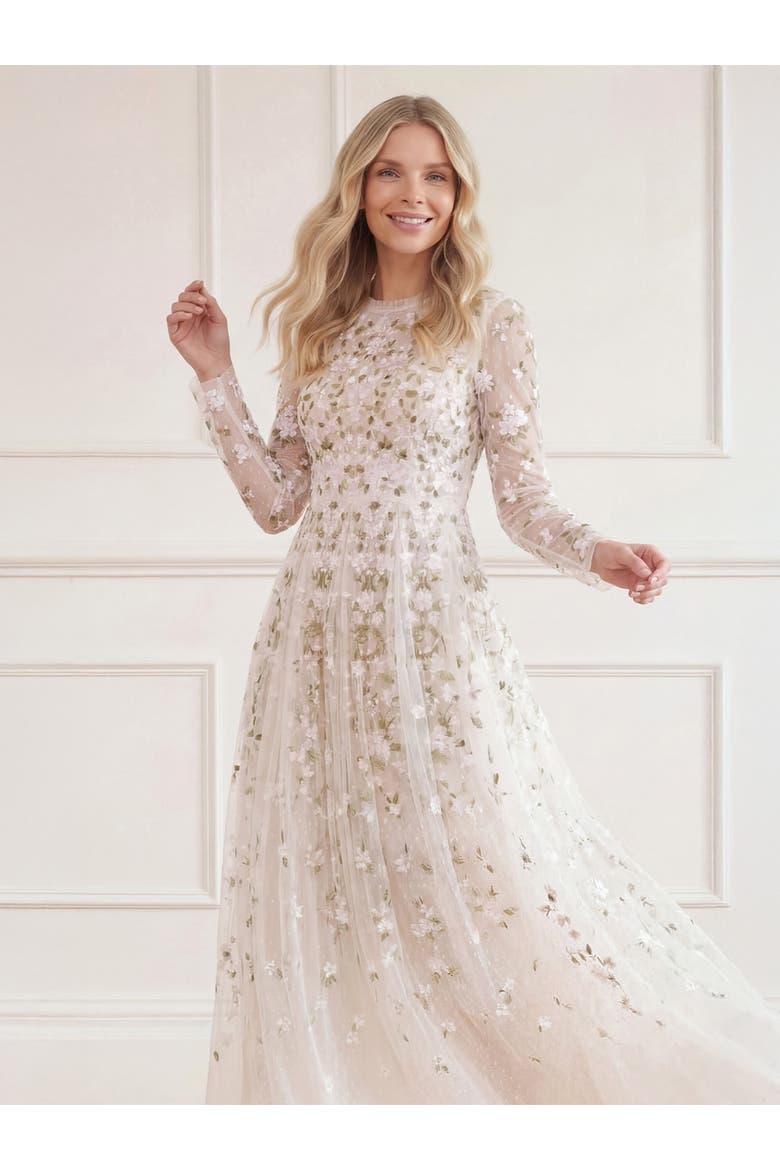 Camellia Ditsy Ankle Gown, Alternate, color, Cream/Multi