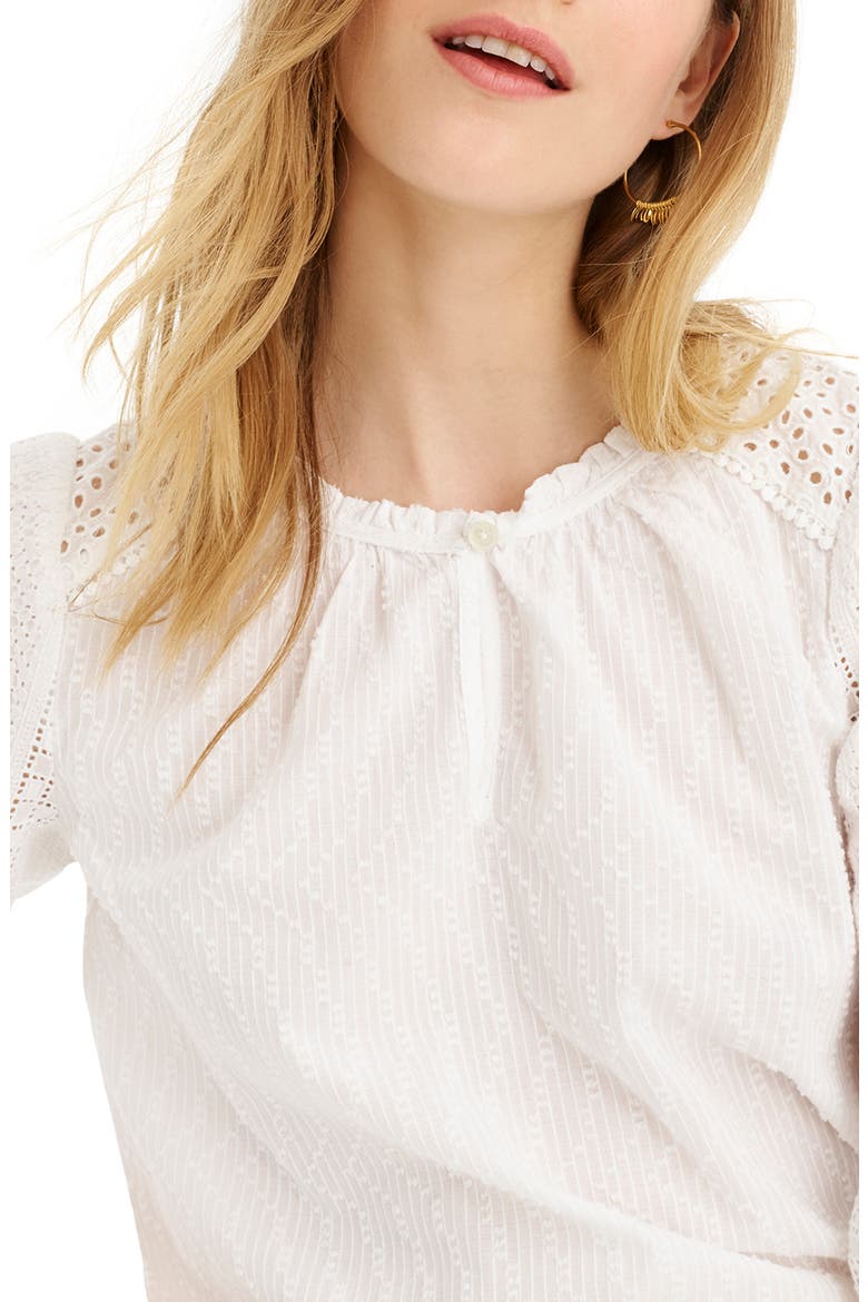 Mixed Eyelet Popover Top, Alternate, color, WHITE