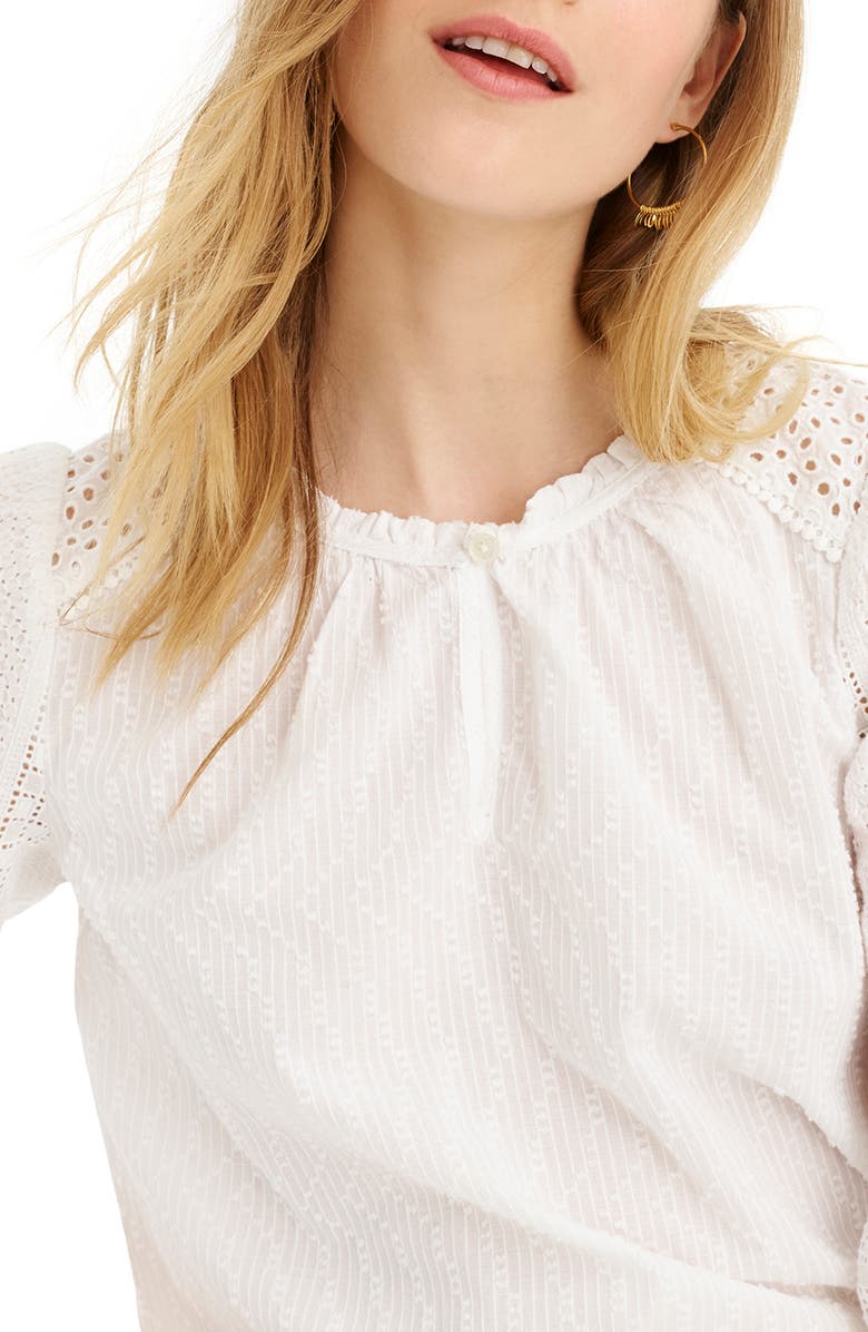 J.Crew Mixed Eyelet Popover Top, Alternate, color, 