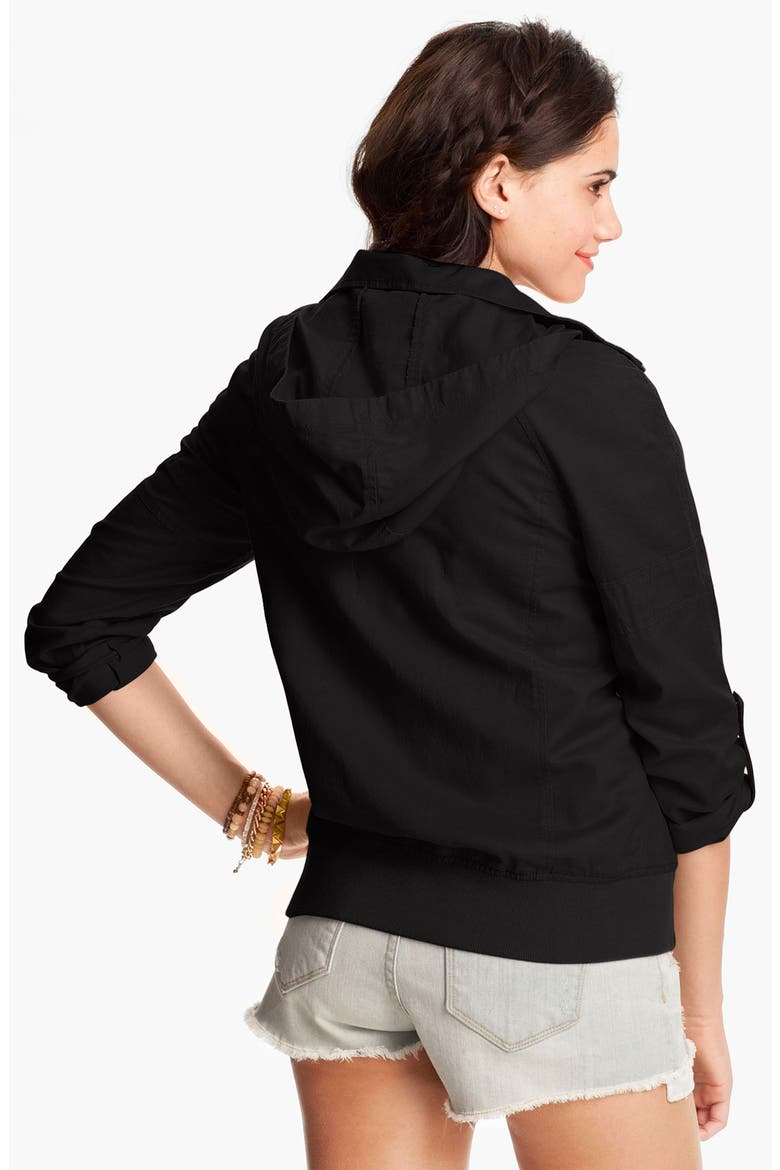 Hooded Twill Jacket, Alternate, color, BLACK