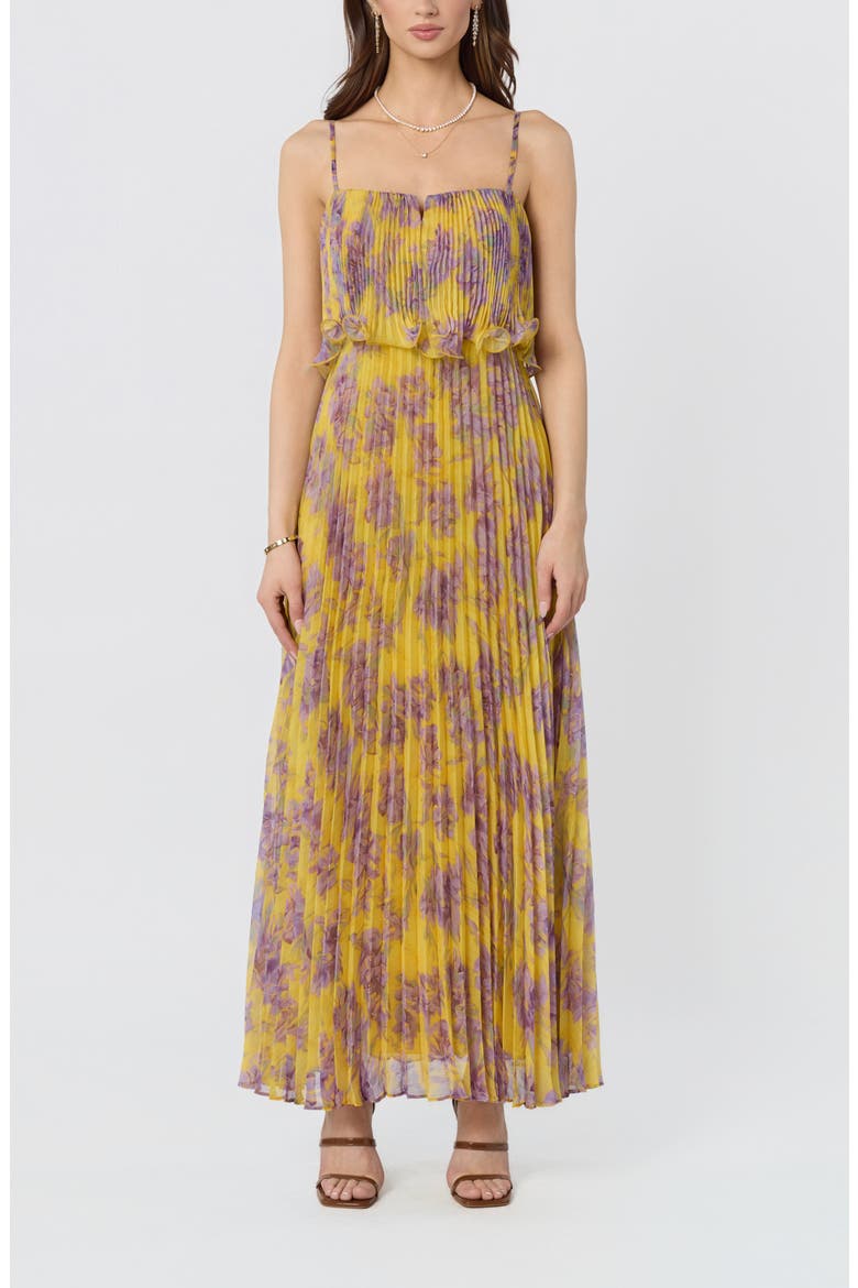 Makennah Floral Plissé Maxi Dress, Main, color, YELLOW PURPLE FLORAL