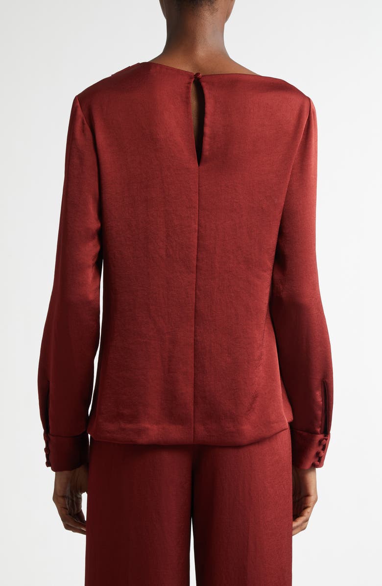 Lela Rose Asymmetric Drape Detail Brushed Satin Top, Alternate, color, Bordeaux