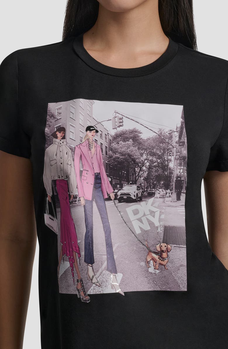 DKNY Crystal Embellished Bleeker St. Conversational Graphic T-Shirt, Alternate, color, Black