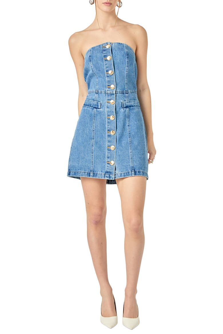 Denim Tube Minidress, Main, color, DARK DENIM