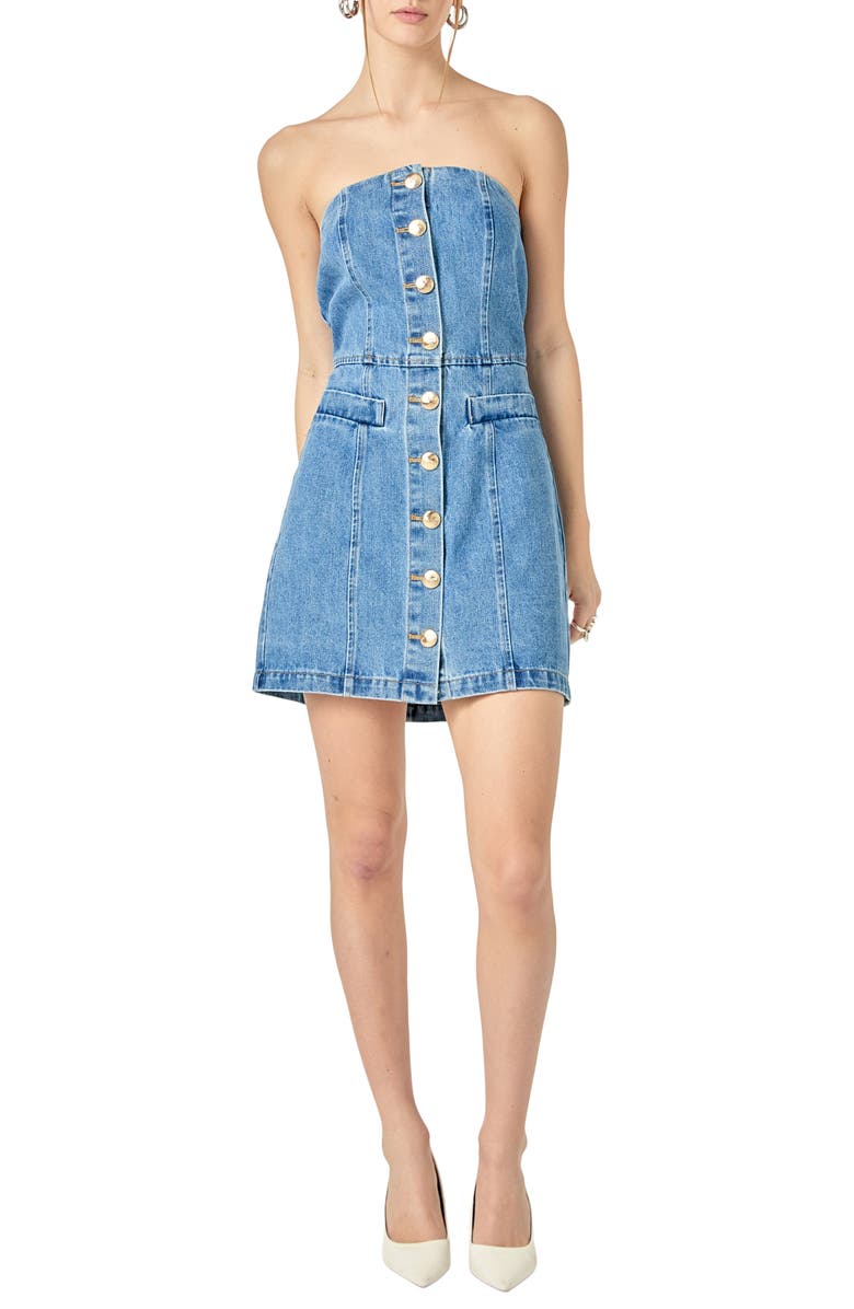 English Factory Denim Tube Minidress, Main, color, Dark Denim