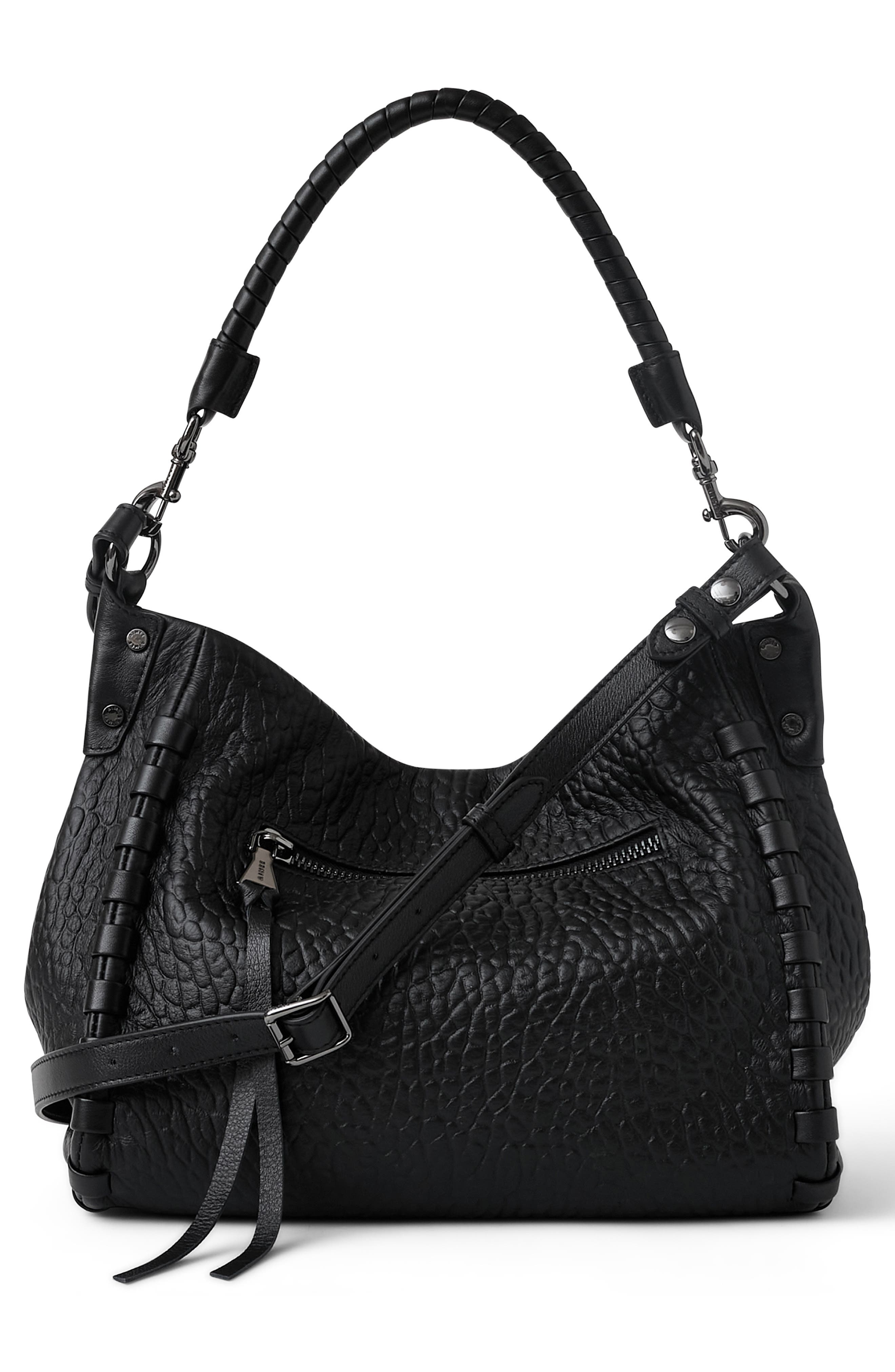 Zen Leather Hobo, Alternate, color, BLACK BUBBLE GRAIN