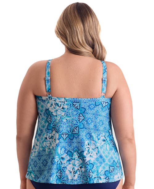 Shapesolver High Neck Tankini Plus Size Swimsuit Top In Blue