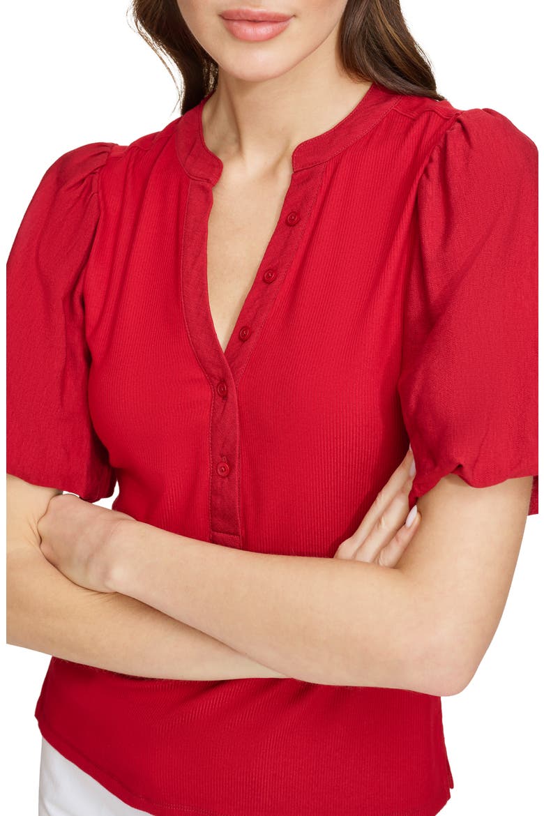 Rib Crinkle Sleeve Henley Top, Alternate, color, SANGRIA