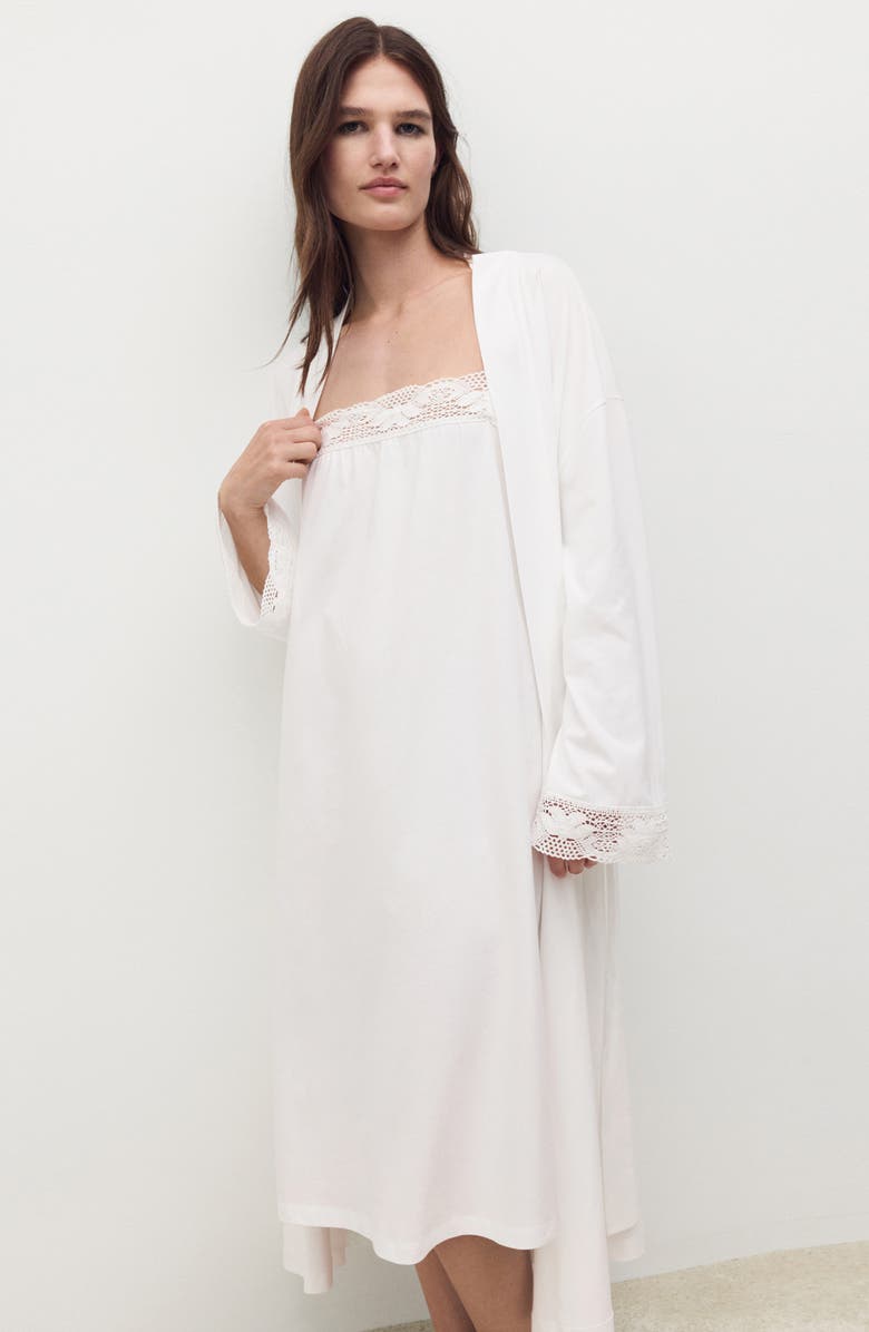 MANGO Lace Trim Cotton Nightgown, Alternate, color, White