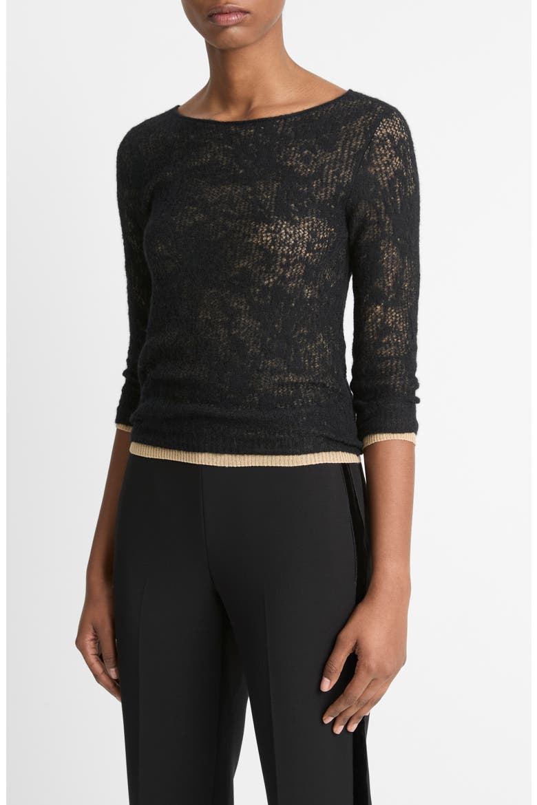 Lace Stitch Layered Sweater, Alternate, color, BLACK/ GOLD CLIFF