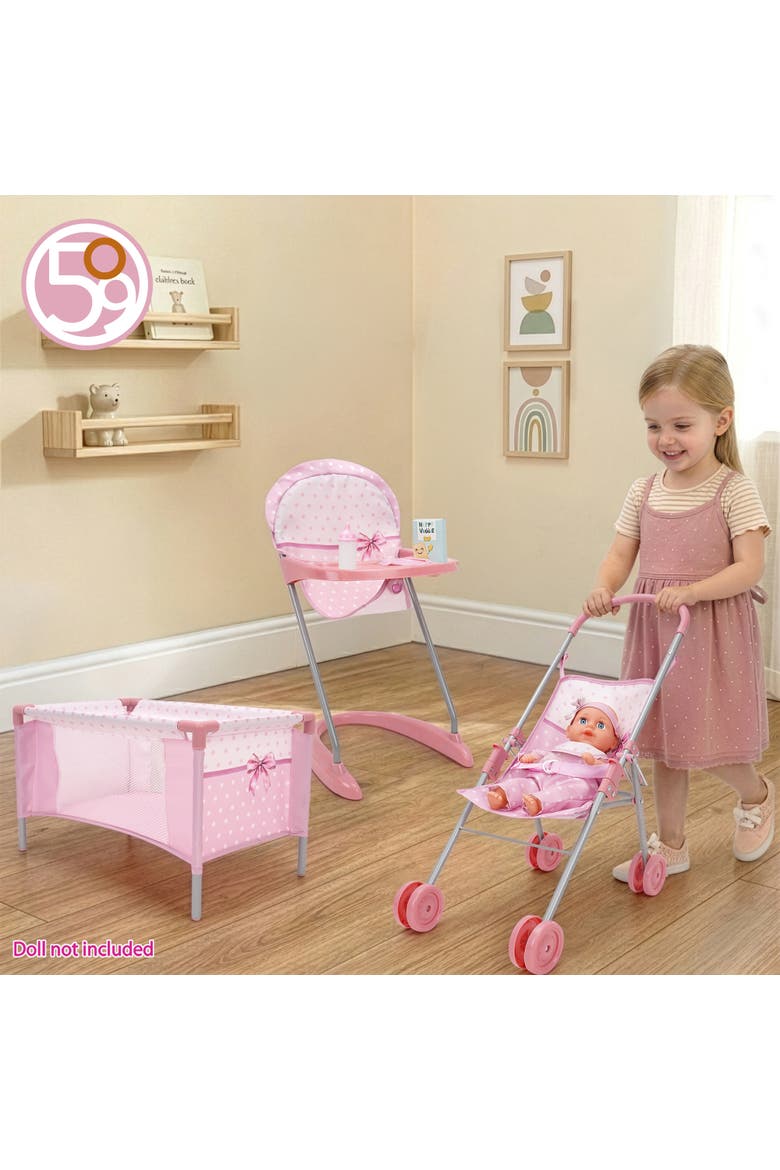 Bow Travel Care N' Feed Doll Accessory Set 8pc, Alternate, color, Multicolored