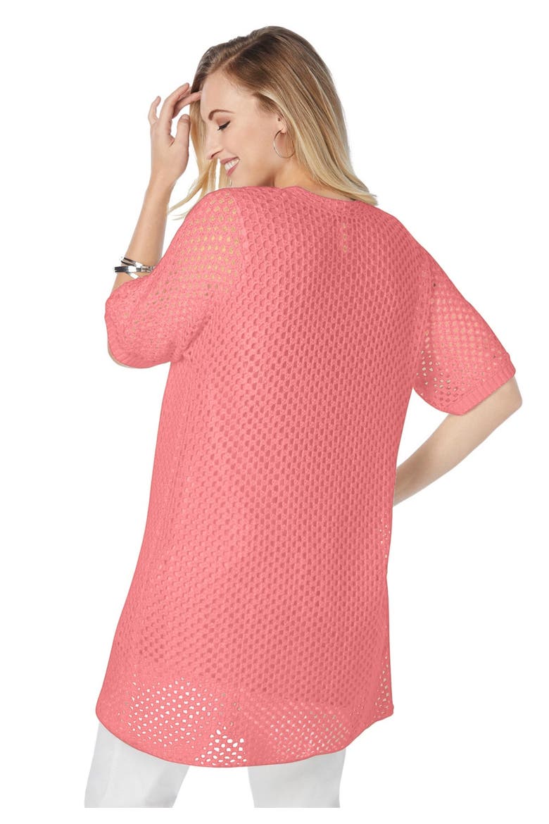 Crochet Long Cardigan, Alternate, color, DESERT ROSE