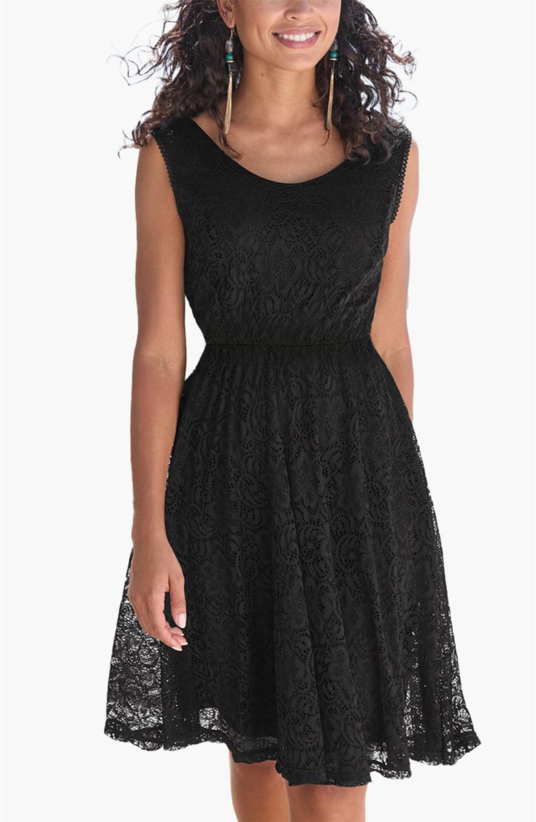 LASCANA Women's Sleeveless Lace Dress, Main, color, Black