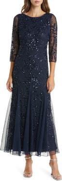 Pisarro Nights Illusion Sleeve Beaded A-Line Gown