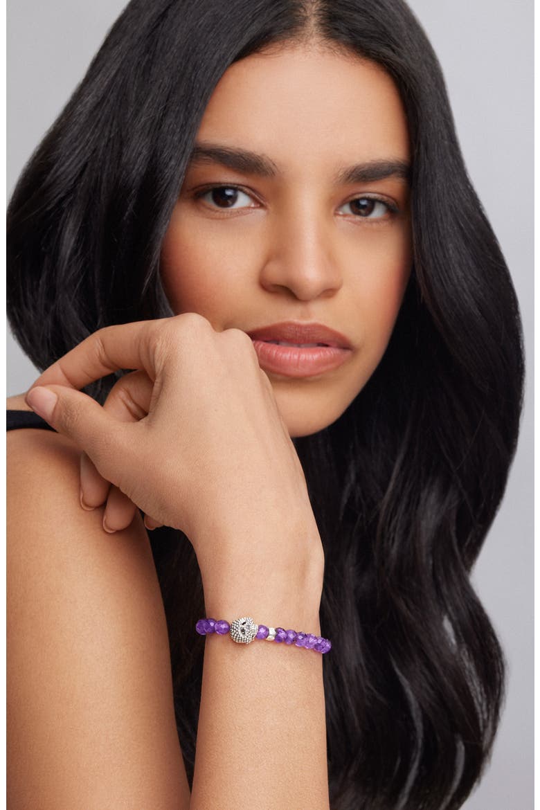 Signature Caviar Skull Stone Stretch Bracelet, Alternate, color, AMETHYST