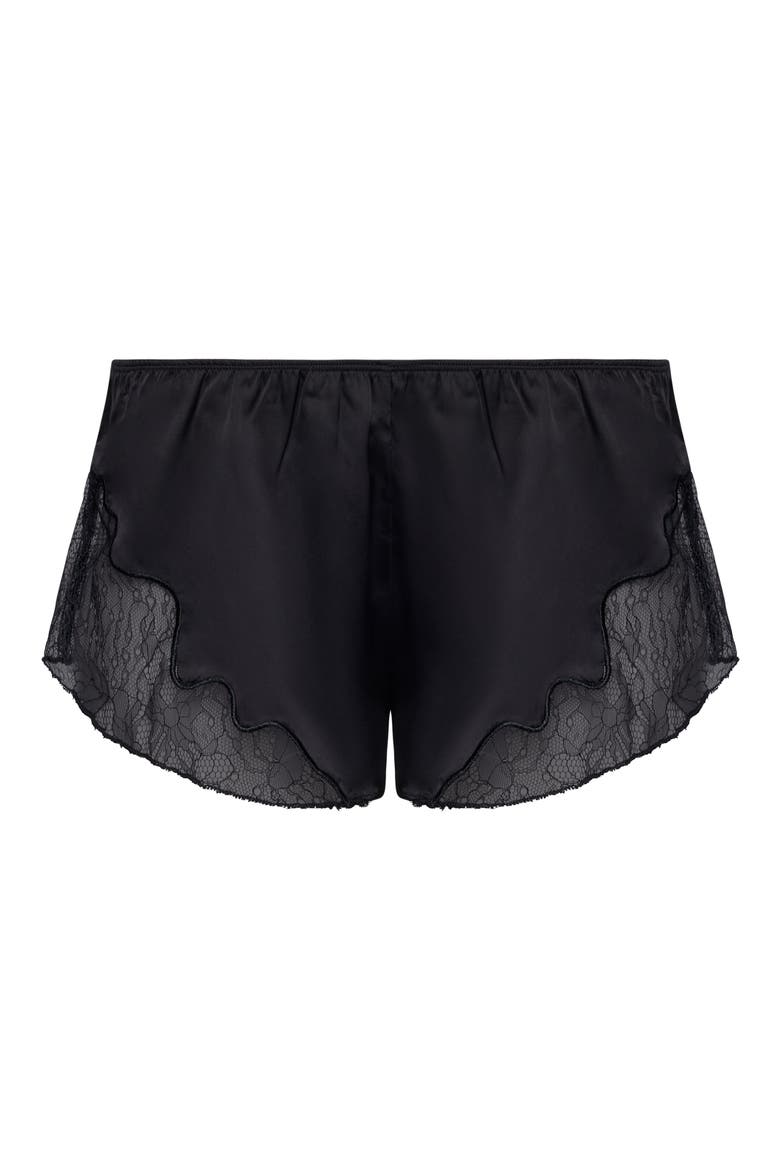 Paradise Lace Trim Satin Shorts, Alternate, color, NOIR