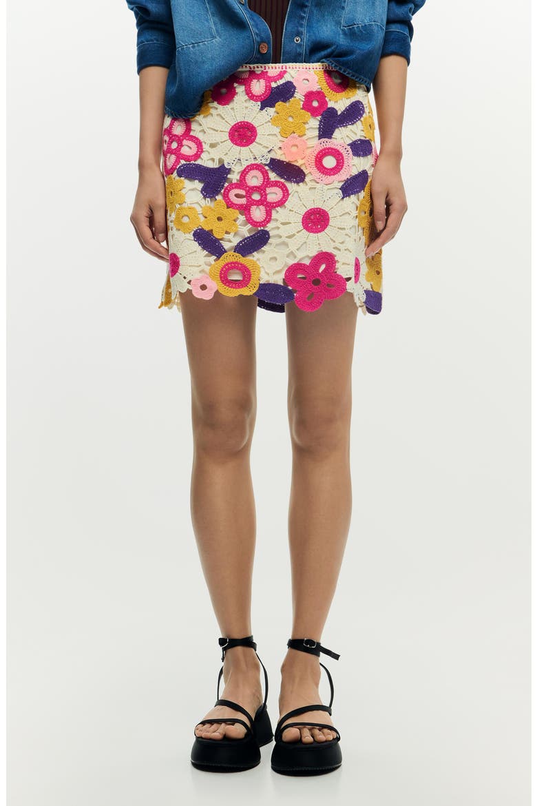 Floral Crochet Miniskirt, Main, color, OFF WHITE