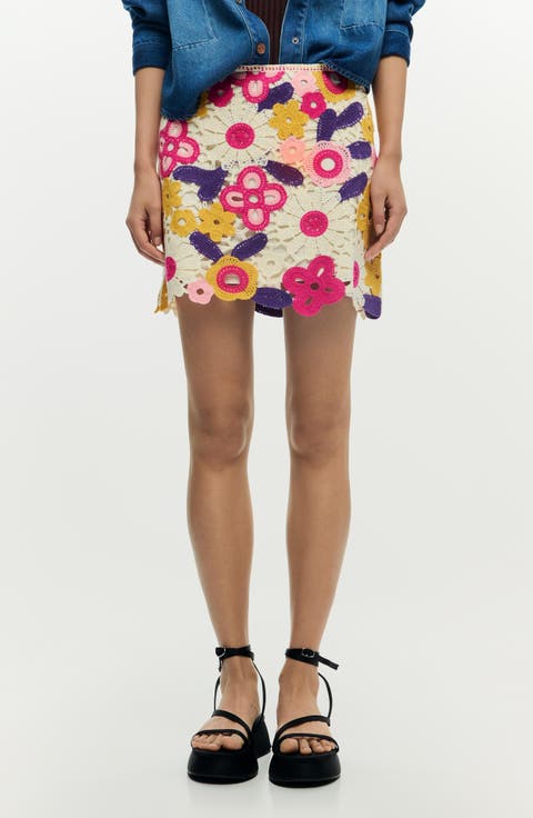 Floral Crochet Miniskirt