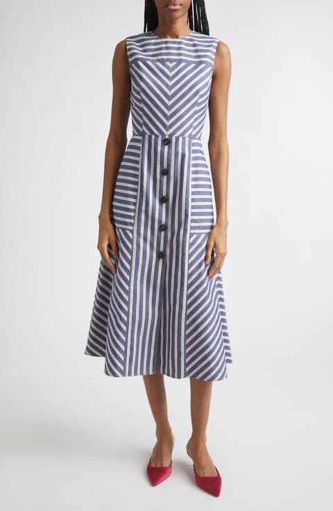Stripe A-Line Cotton Midi Dress