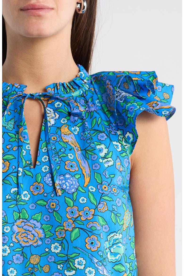 Siya Heidy Floral Flutter Sleeve Cotton Top, Alternate, color, BLUE-GREENS