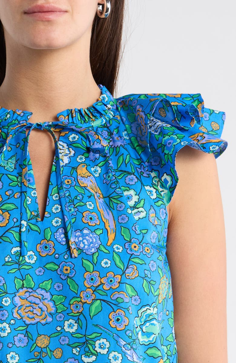 SUGARLIPS Siya Heidy Floral Flutter Sleeve Cotton Top, Alternate, color, Blue-Greens