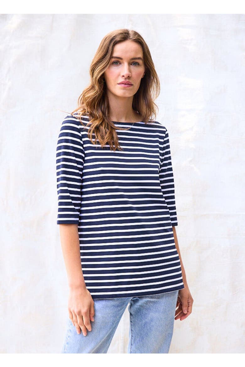 PHARE - Boat Neck Striped UV Fabric Tunic with Slits, Main, color, navy/white